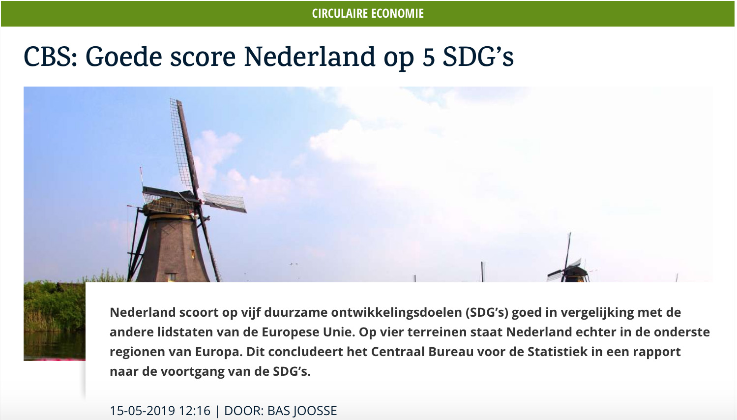 CBS: Goede score Nederland op 5 SDG’s